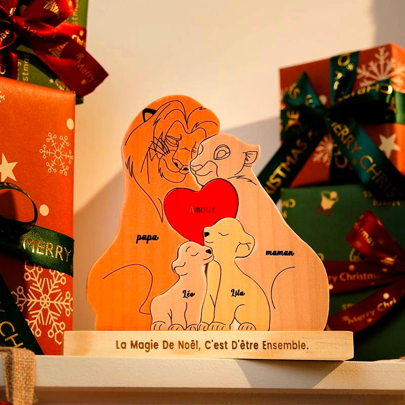 Puzzle personnalisé en bois Famille de lions – Décoration et cadeau personnalisés
