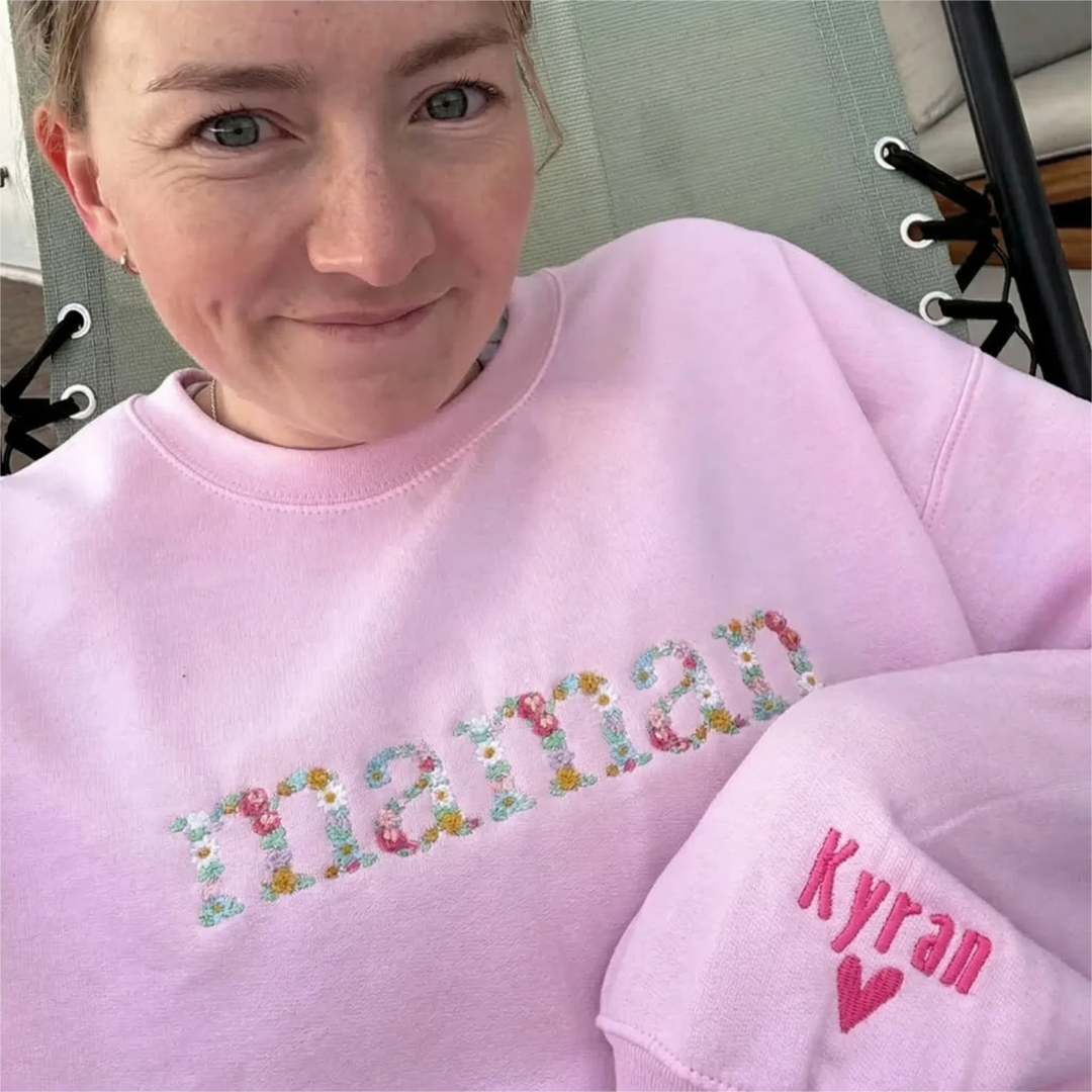 T-shirt et sweat-shirt personnalisés brodés à fleurs pour maman/mamie