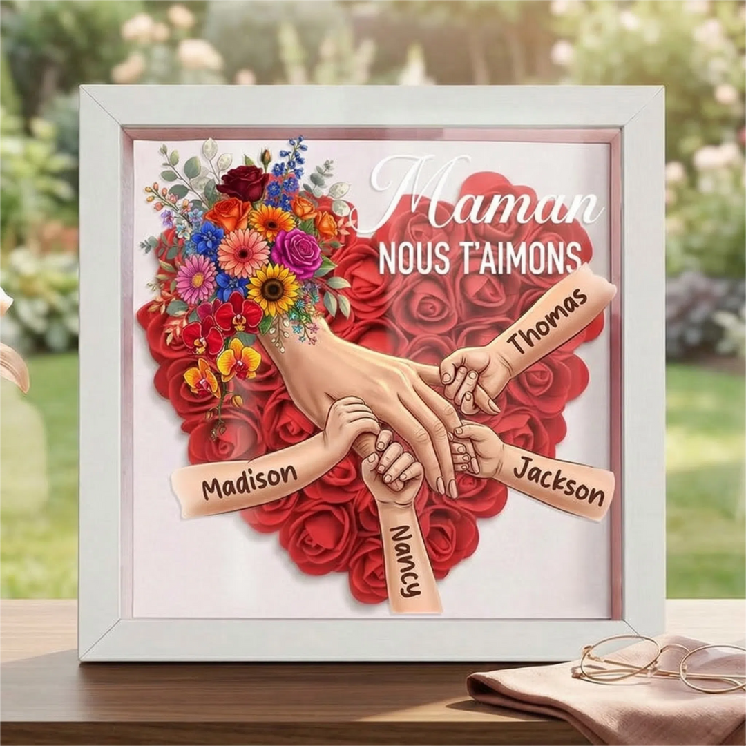 Cadre personnalisé “Maman main dans la main” avec prénoms – Cadeau émouvant pour la Fête des Mères