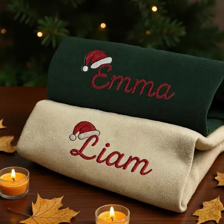 Sweat-shirt de Noël personnalisé brodé avec chapeau de Noël, cadeau de Noël personnalisé