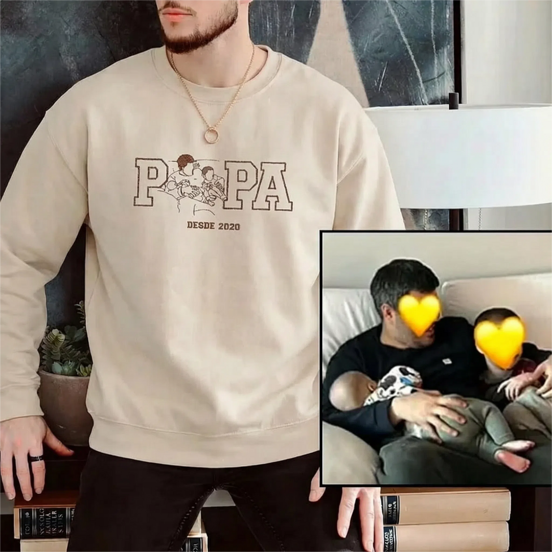 Sweat-shirt personnalisé Papa, Papi avec portrait, cadeau brodé à partir d'une photo