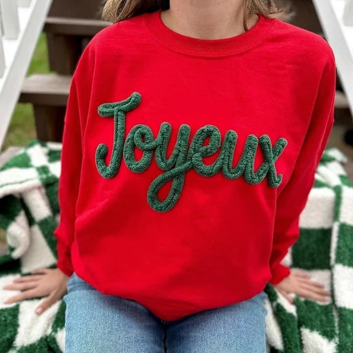 Sweat-shirt brodé en fil chenille personnalisé, cadeau de Noël