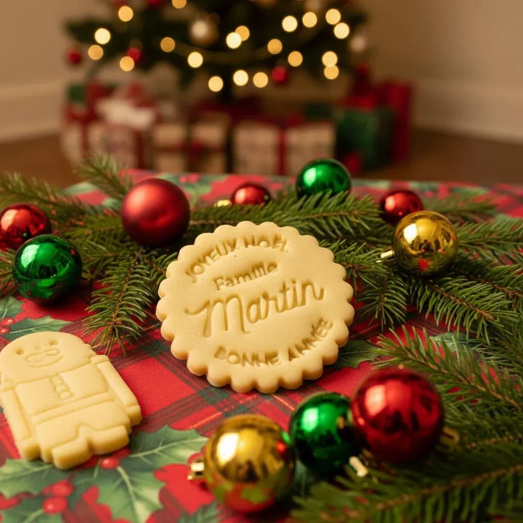 2025 Ensemble de tampons à biscuits de Noël personnalisés avec nom de famille personnalisé