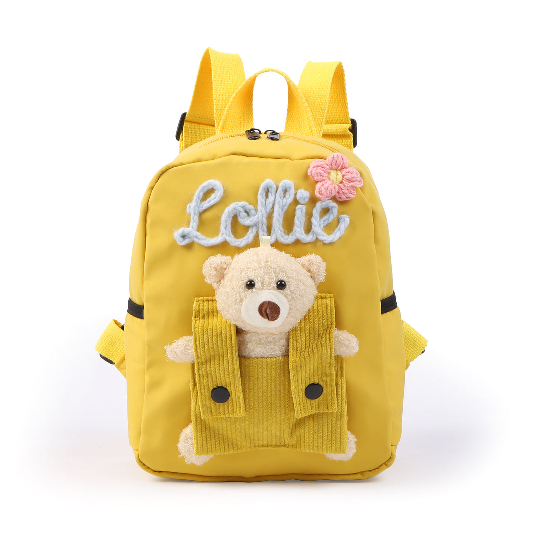 Sac à Dos Peluche Ourson Personnalisable avec Prénom et Couleurs au choix | Cadeau Rentrée Scolaire pour Enfant