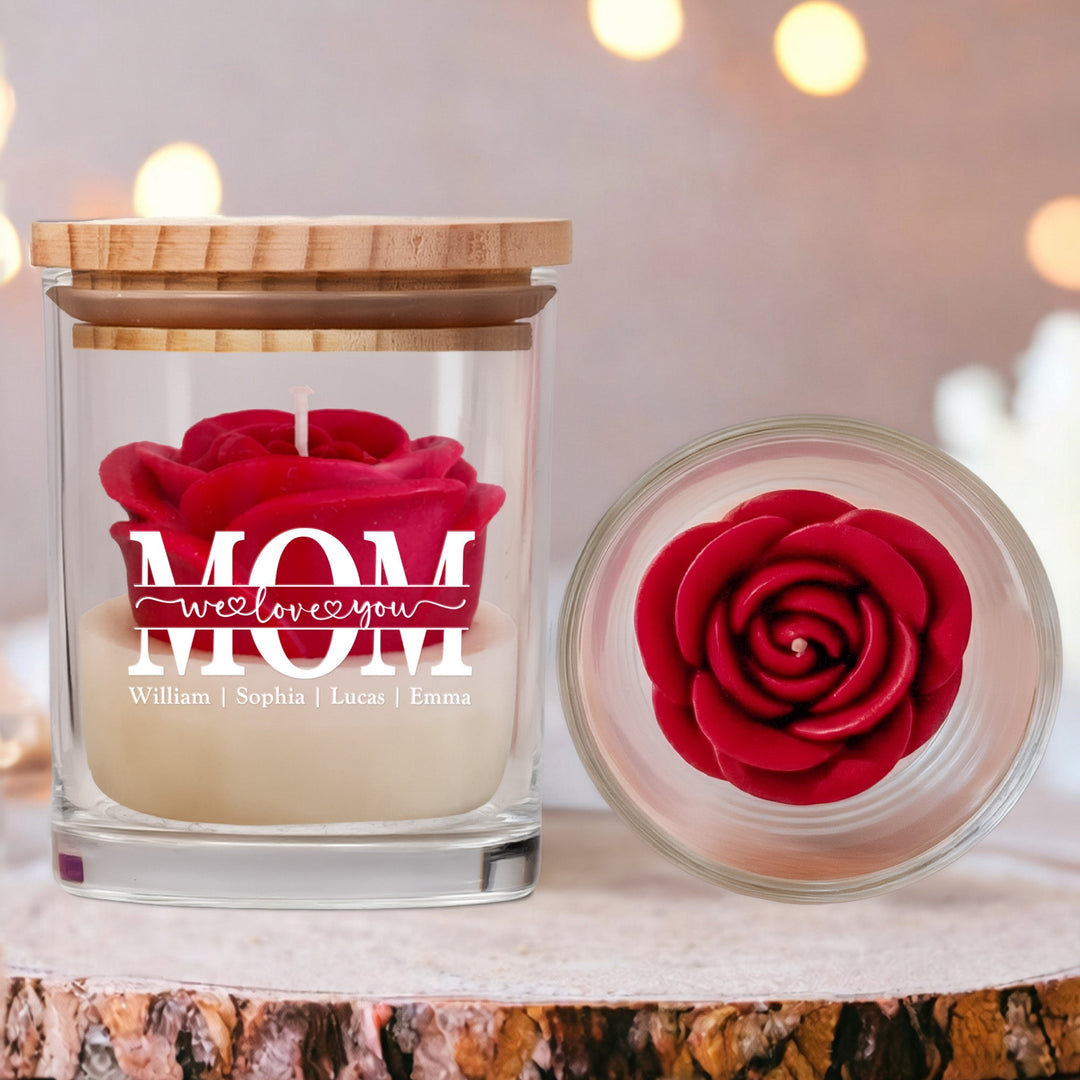 Maman, on t'aime - Bougie florale personnalisée en cire de soja