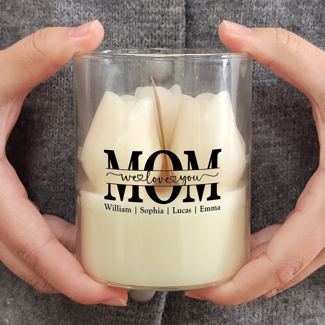 Maman, on t'aime - Bougie florale personnalisée en cire de soja