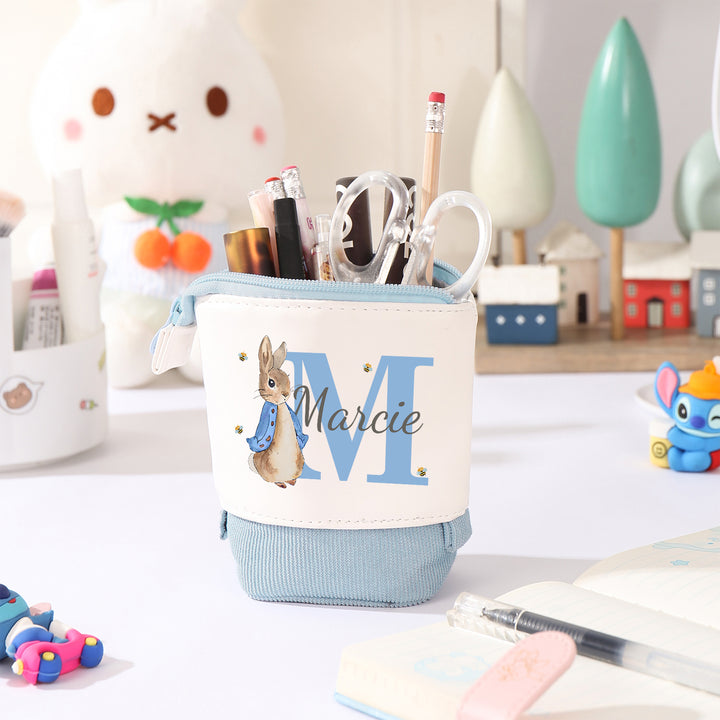 Trousse Personnalisé Lettre et Prénom Étui à Crayons scolaire Lapin | Cadeaux Rentrée Scolaire
