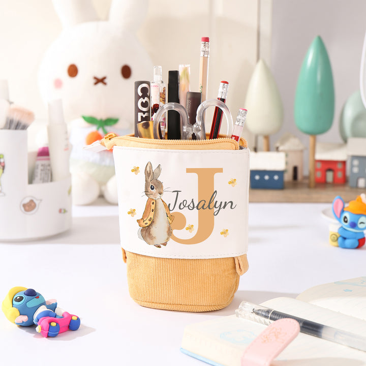 Trousse Personnalisé Lettre et Prénom Étui à Crayons scolaire Lapin | Cadeaux Rentrée Scolaire