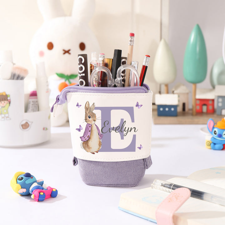 Trousse Personnalisé Lettre et Prénom Étui à Crayons scolaire Lapin | Cadeaux Rentrée Scolaire