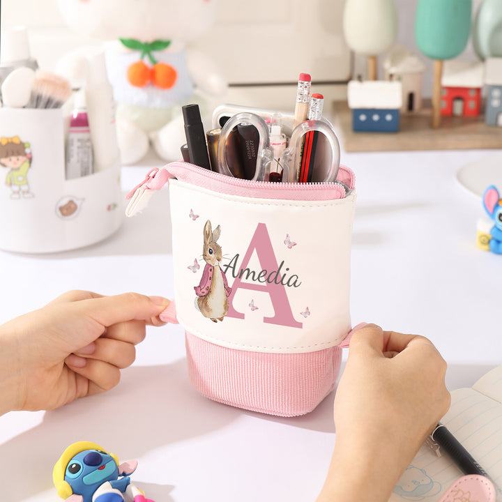 Trousse Personnalisé Lettre et Prénom Étui à Crayons scolaire Lapin | Cadeaux Rentrée Scolaire