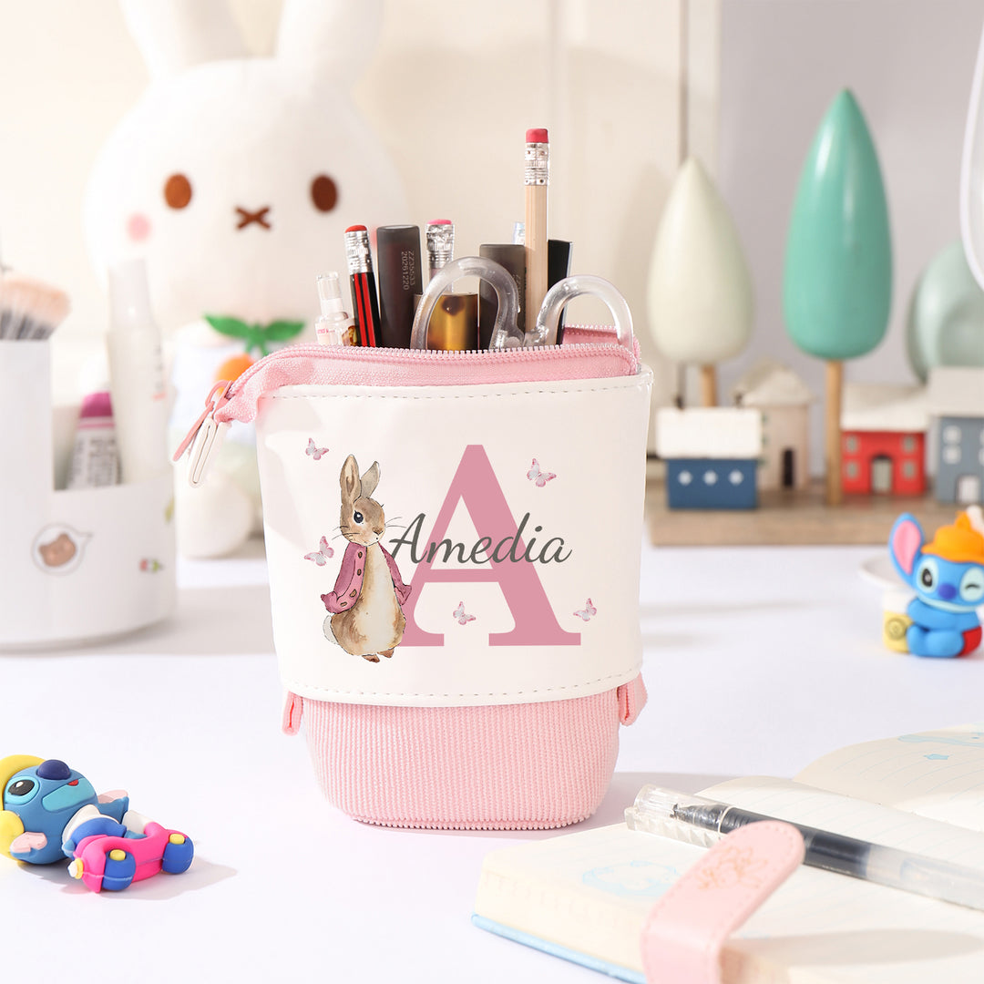 Trousse Personnalisé Lettre et Prénom Étui à Crayons scolaire Lapin | Cadeaux Rentrée Scolaire