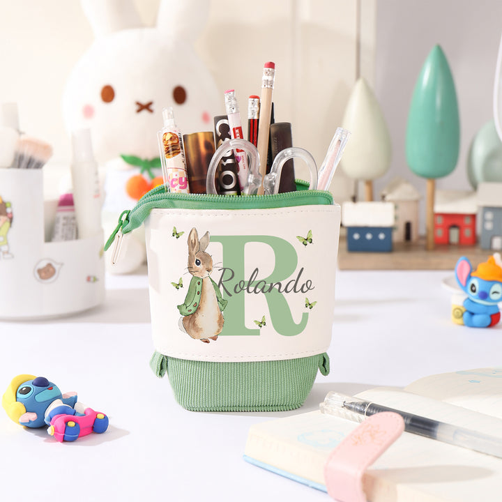 Trousse Personnalisé Lettre et Prénom Étui à Crayons scolaire Lapin | Cadeaux Rentrée Scolaire