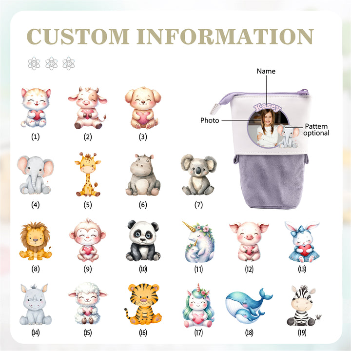 Trousse Personnalisée avec Photo et Prénom, Motif Animal au choix | Cadeaux Rentrée Scolaire