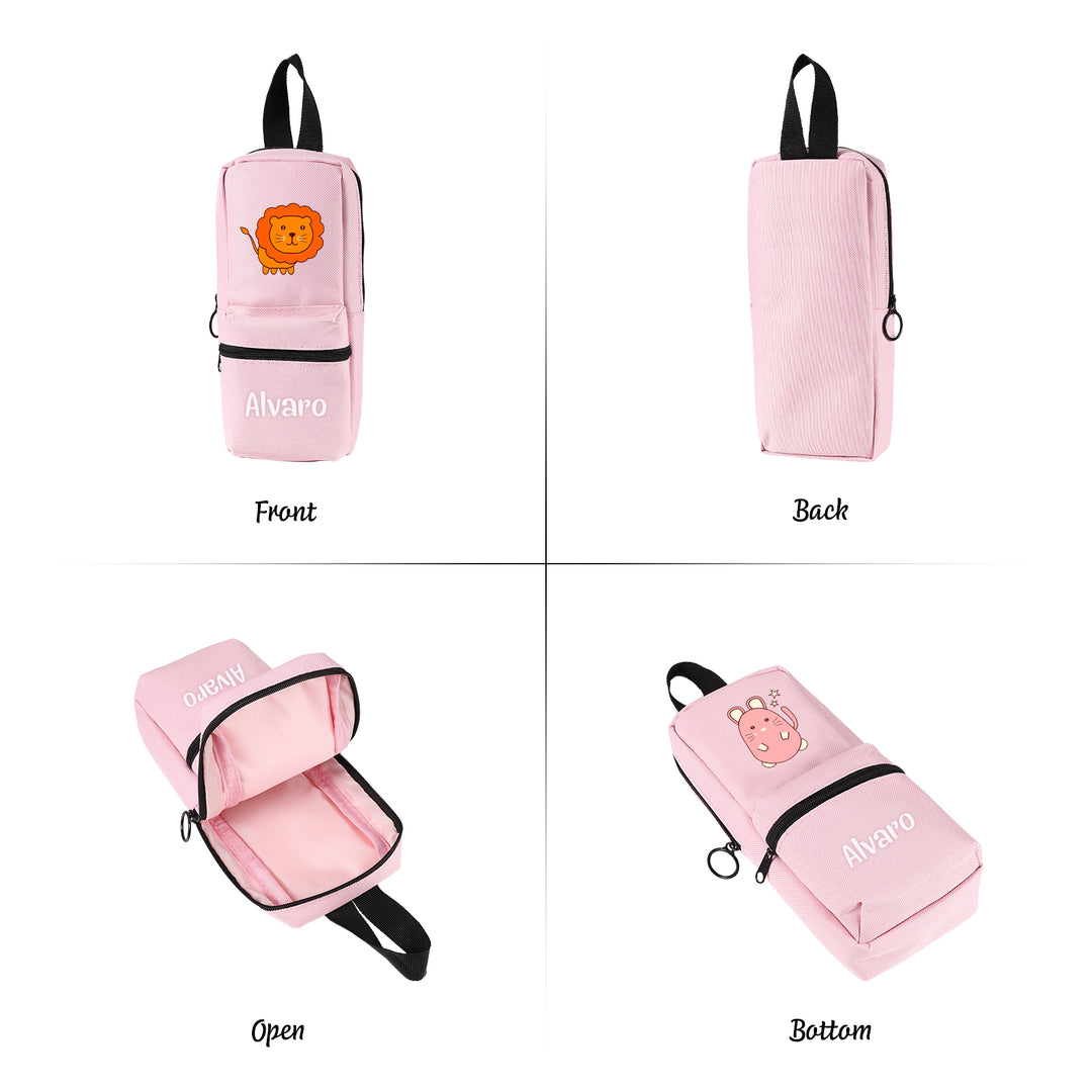 Trousse Personnalisable avec 1 Nom et Motif au Choix – Cadeau rentrée scolaire pour Enfants, 4 Couleurs