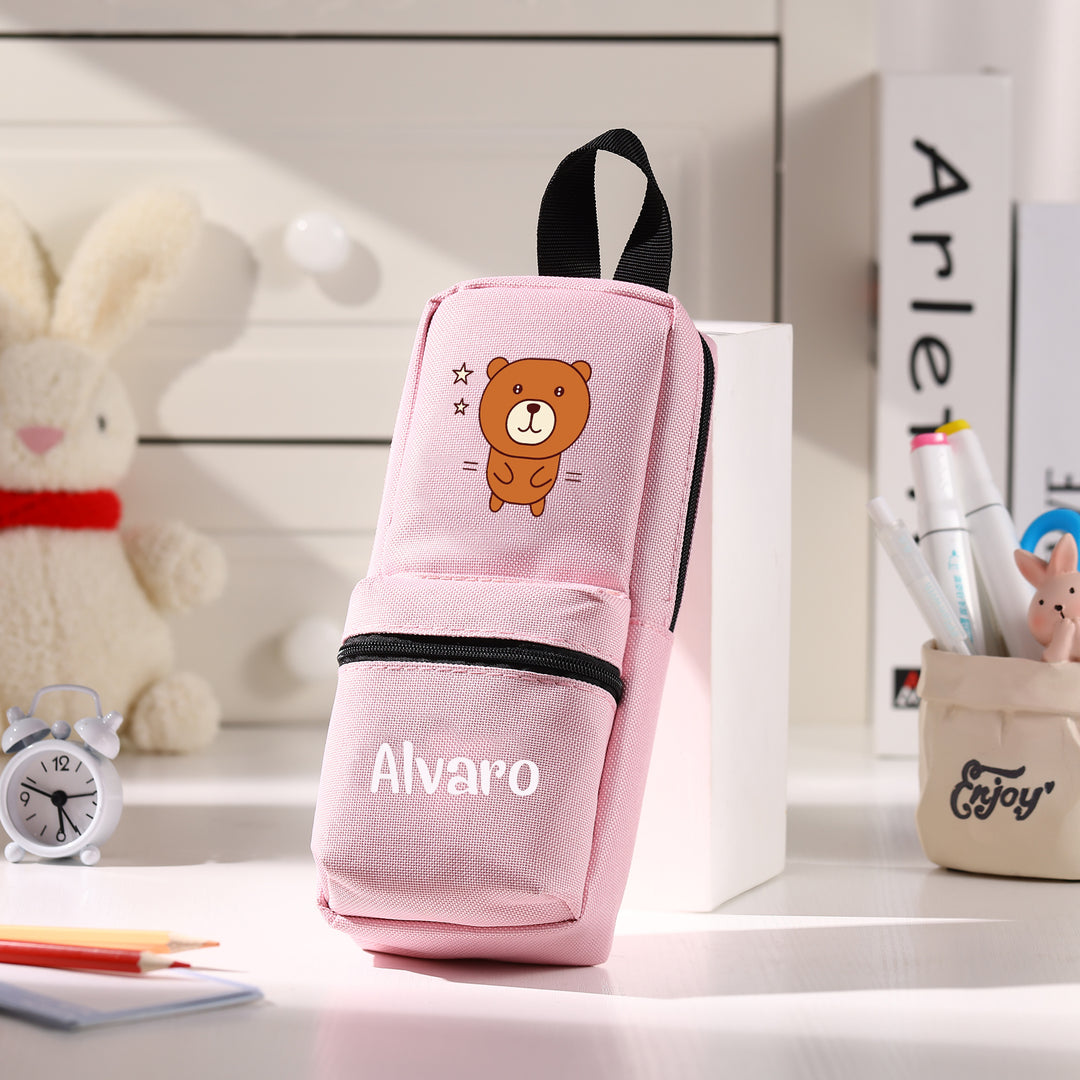 Trousse Personnalisable avec 1 Nom et Motif au Choix – Cadeau rentrée scolaire pour Enfants, 4 Couleurs