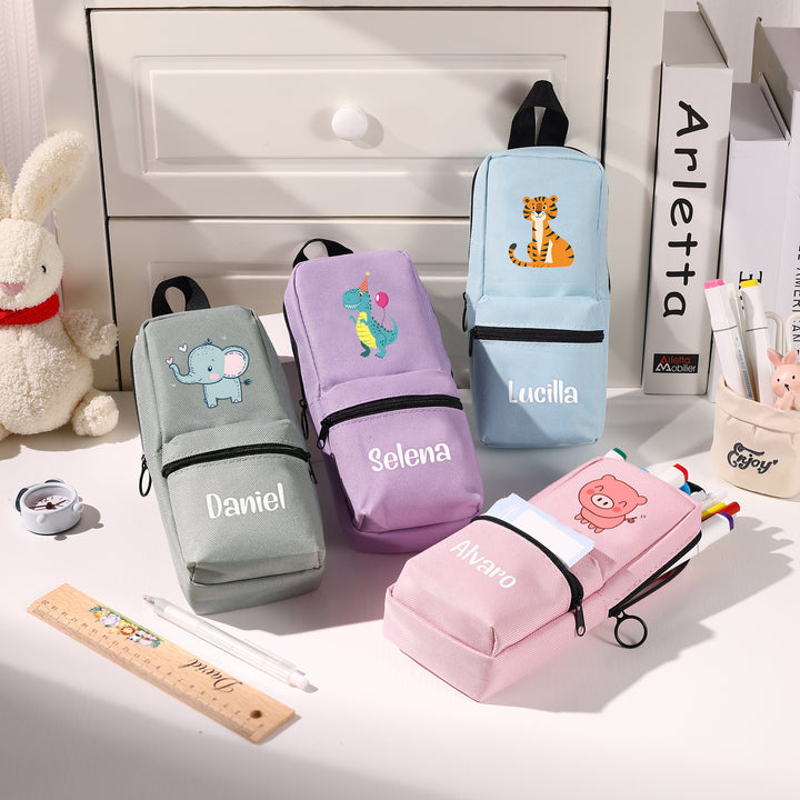 Trousse Personnalisable avec 1 Nom et Motif au Choix – Cadeau rentrée scolaire pour Enfants, 4 Couleurs