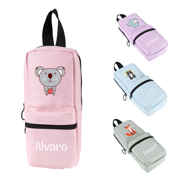 Trousse Personnalisable avec 1 Nom et Motif au Choix – Cadeau rentrée scolaire pour Enfants, 4 Couleurs