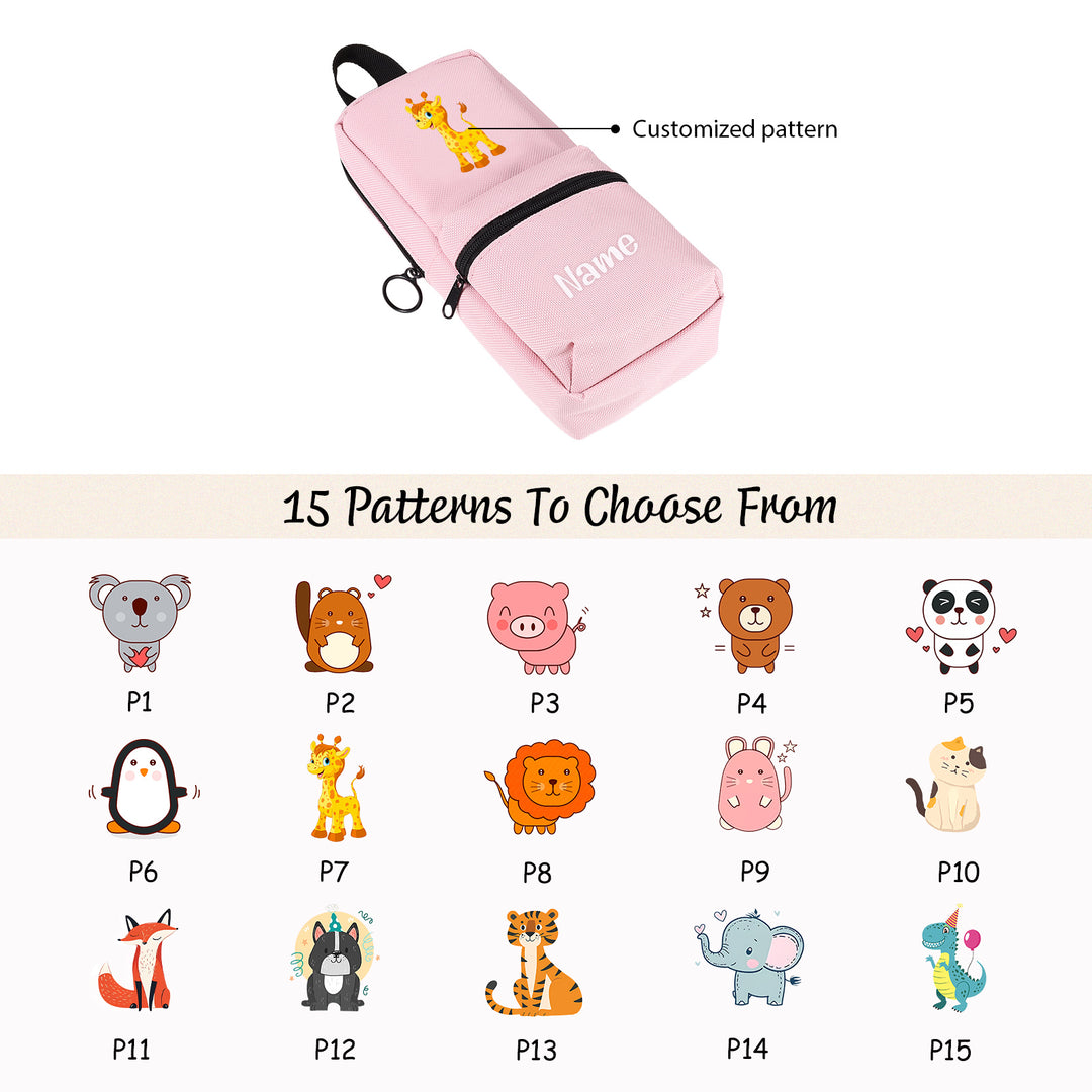 Trousse Personnalisable avec 1 Nom et Motif au Choix – Cadeau rentrée scolaire pour Enfants, 4 Couleurs