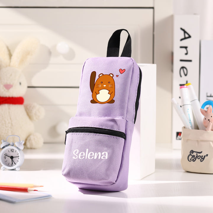 Trousse Personnalisable avec 1 Nom et Motif au Choix – Cadeau rentrée scolaire pour Enfants, 4 Couleurs