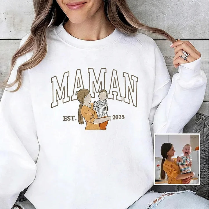 Sweat-shirt personnalisé avec surnom et photo brodée, cadeaux pour les mamans