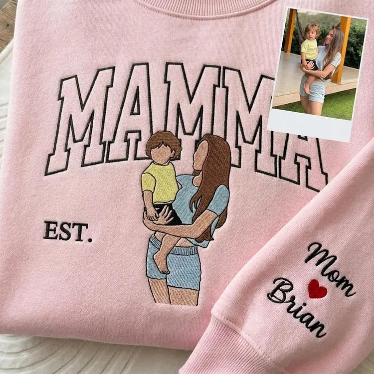 Sweat-shirt personnalisé avec surnom et photo brodée, cadeaux pour les mamans