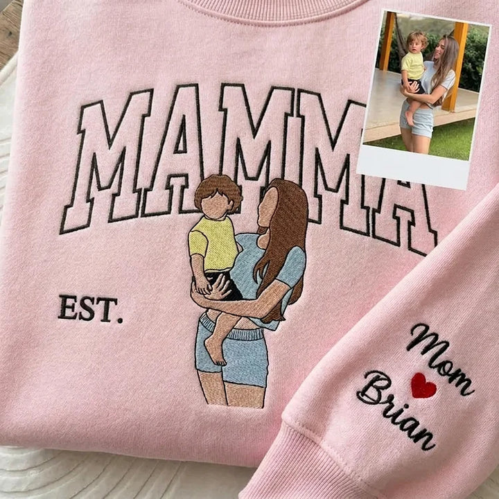 Sweat-shirt personnalisé avec surnom et photo brodée, cadeaux pour les mamans