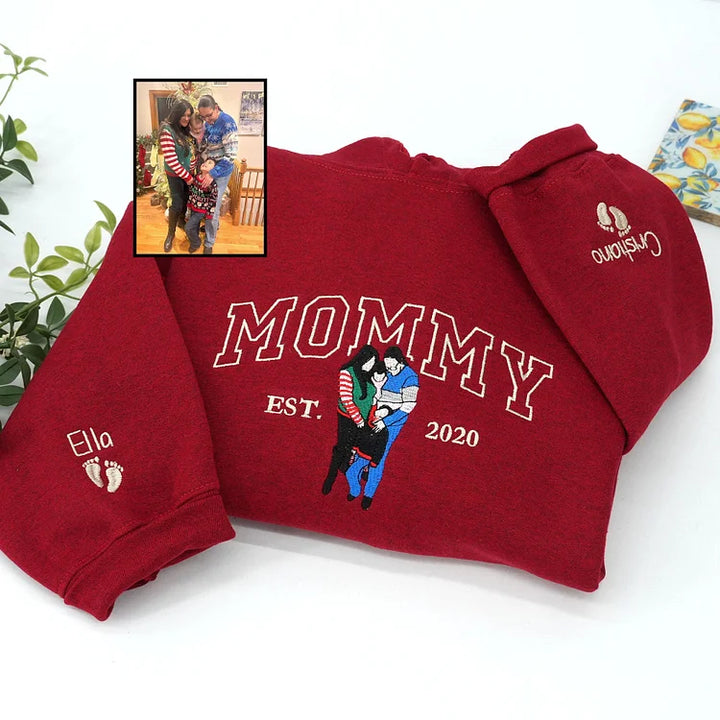 Sweat-shirt personnalisé avec surnom et photo brodée, cadeaux pour les mamans