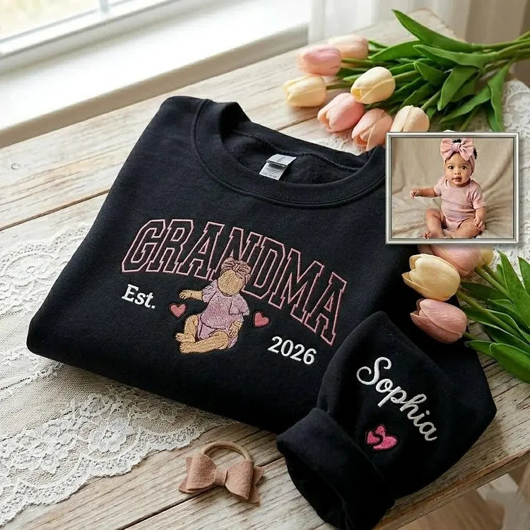 Sweat-shirt personnalisé avec surnom et photo brodée, cadeaux pour les mamans