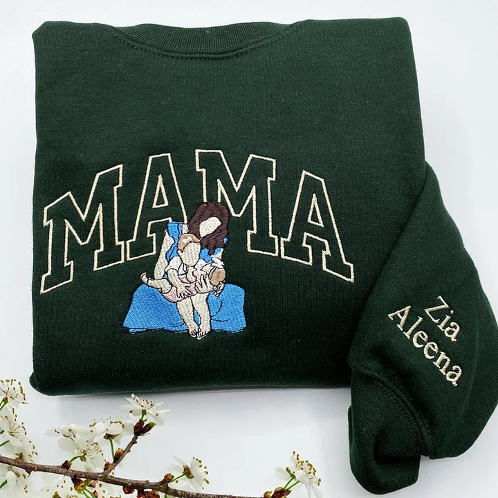 Sweat-shirt personnalisé avec surnom et photo brodée, cadeaux pour les mamans