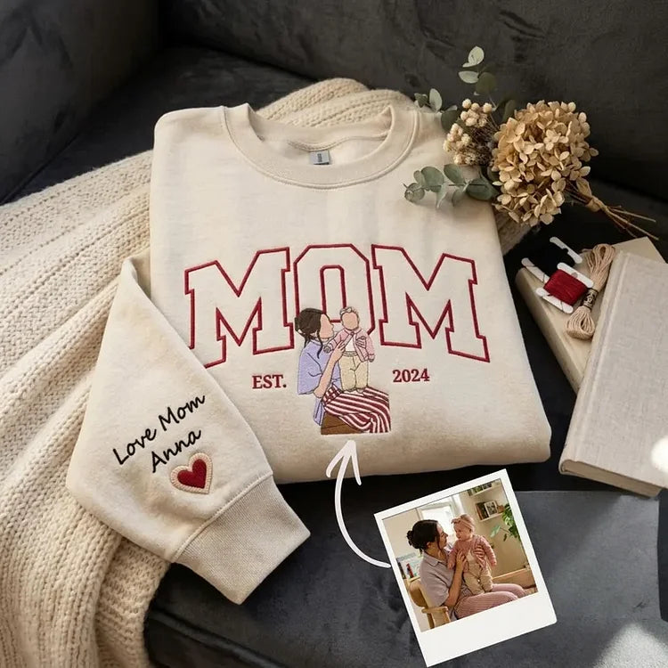 Sweat-shirt personnalisé avec surnom et photo brodée, cadeaux pour les mamans