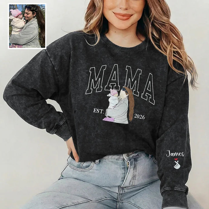 Sweat-shirt personnalisé avec surnom et photo brodée, cadeaux pour les mamans