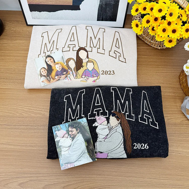 Sweat-shirt personnalisé avec surnom et photo brodée, cadeaux pour les mamans