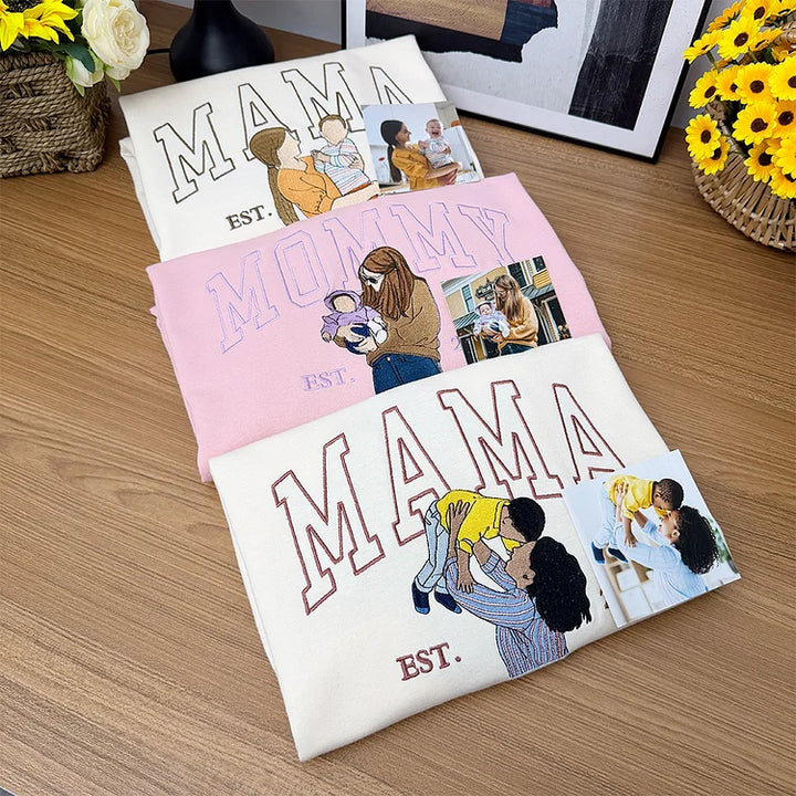 Sweat-shirt personnalisé avec surnom et photo brodée, cadeaux pour les mamans