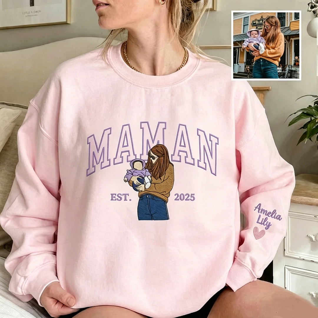 Sweat-shirt personnalisé avec surnom et photo brodée, cadeaux pour les mamans