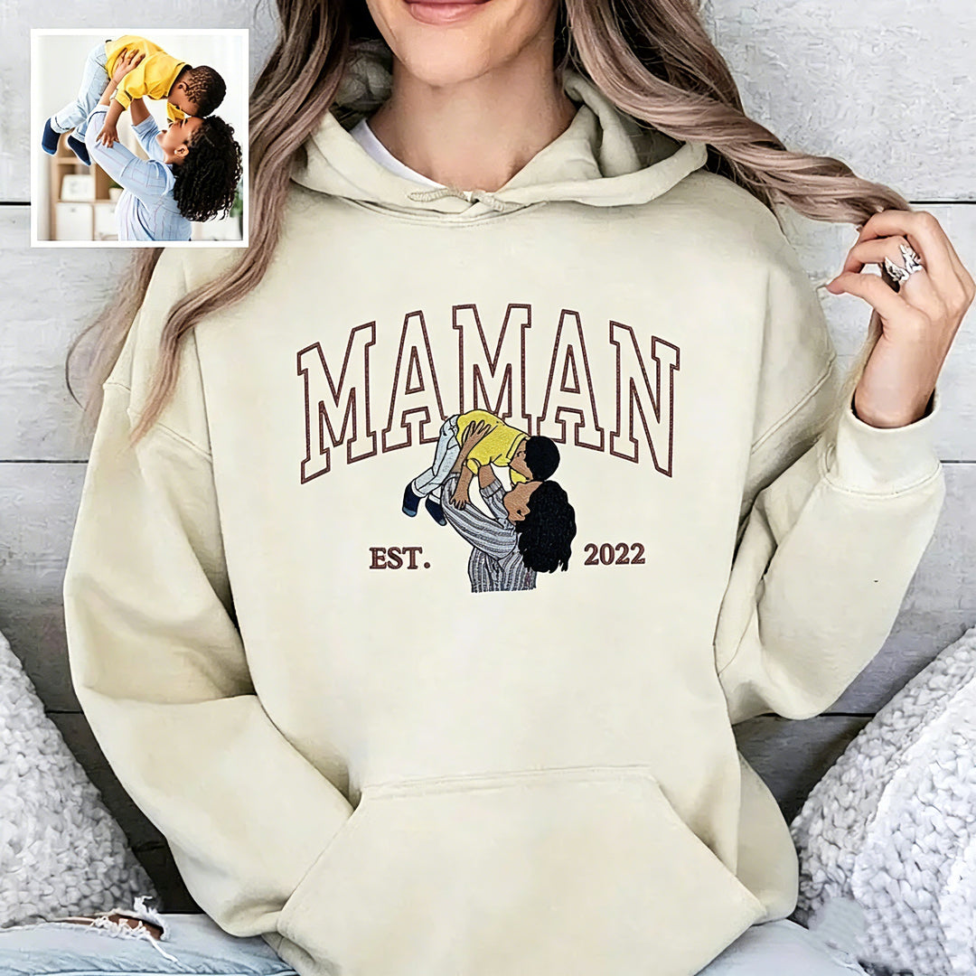 Sweat-shirt personnalisé avec surnom et photo brodée, cadeaux pour les mamans