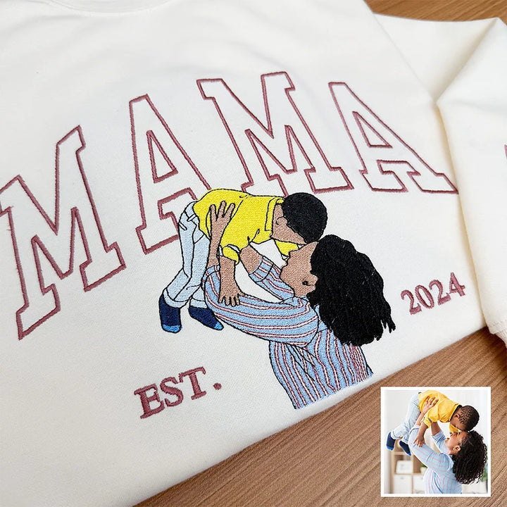 Sweat-shirt personnalisé avec surnom et photo brodée, cadeaux pour les mamans