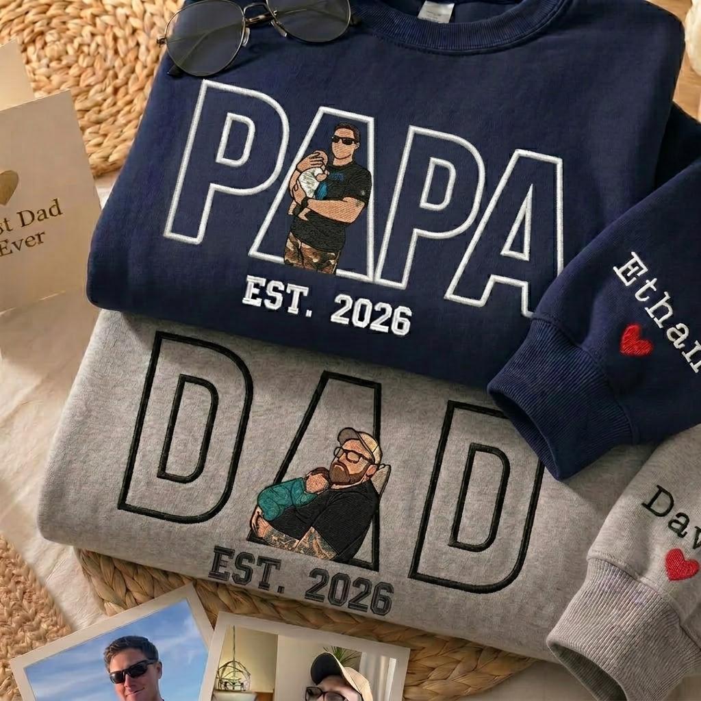 Sweat-shirt brodé personnalisé avec le portrait de papa — le cadeau idéal pour la fête des pères
