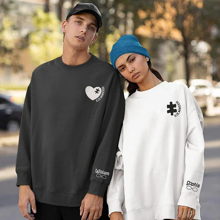Pièces de puzzle personnalisées, sweat-shirts pour couple avec chiffres romains brodés