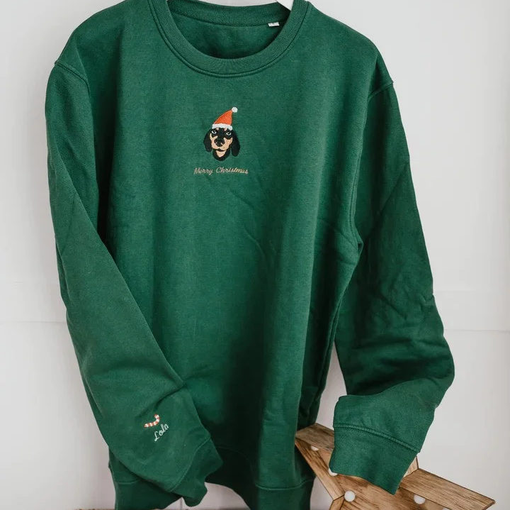 Sweat-shirt portrait d’animal brodé personnalisé de Noël