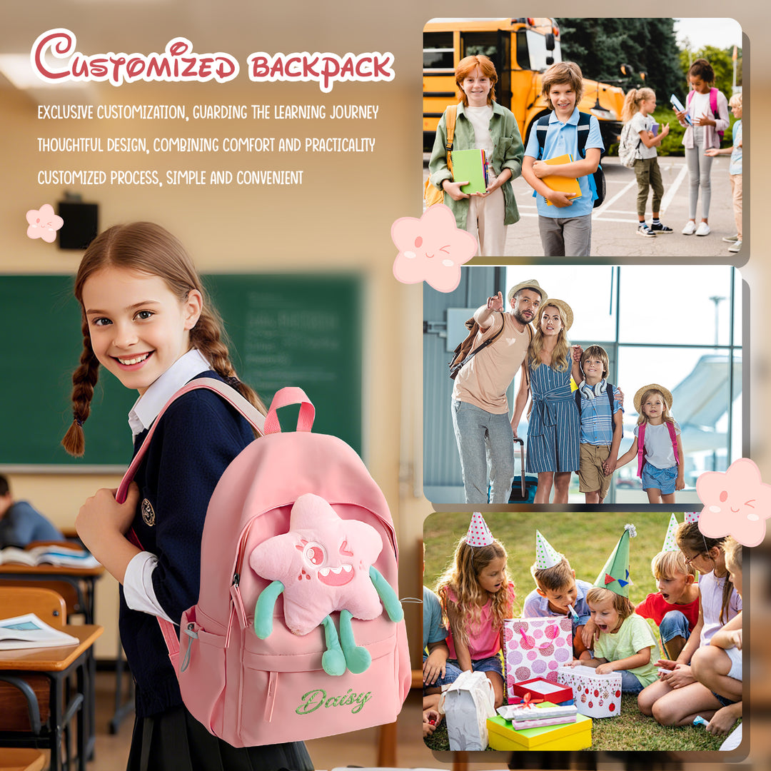 Sac à dos Enfant avec étoile Peluche, Personnalisable avec 1 Prénom et Choix de Couleur du Nom