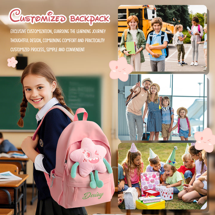 Sac à dos Enfant avec étoile Peluche, Personnalisable avec 1 Prénom et Choix de Couleur du Nom