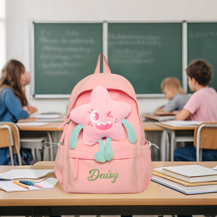 Sac à dos Enfant avec étoile Peluche, Personnalisable avec 1 Prénom et Choix de Couleur du Nom