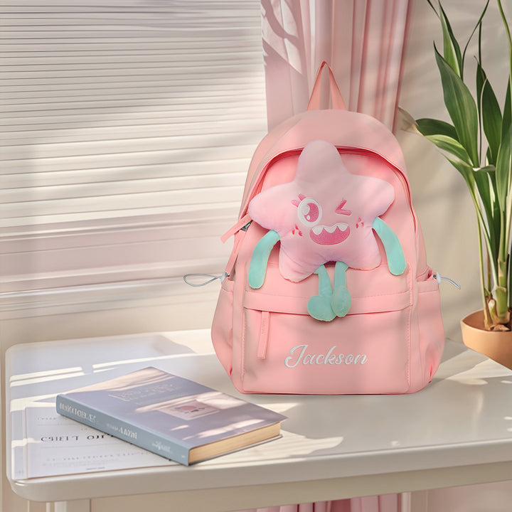 Sac à dos Enfant avec étoile Peluche, Personnalisable avec 1 Prénom et Choix de Couleur du Nom