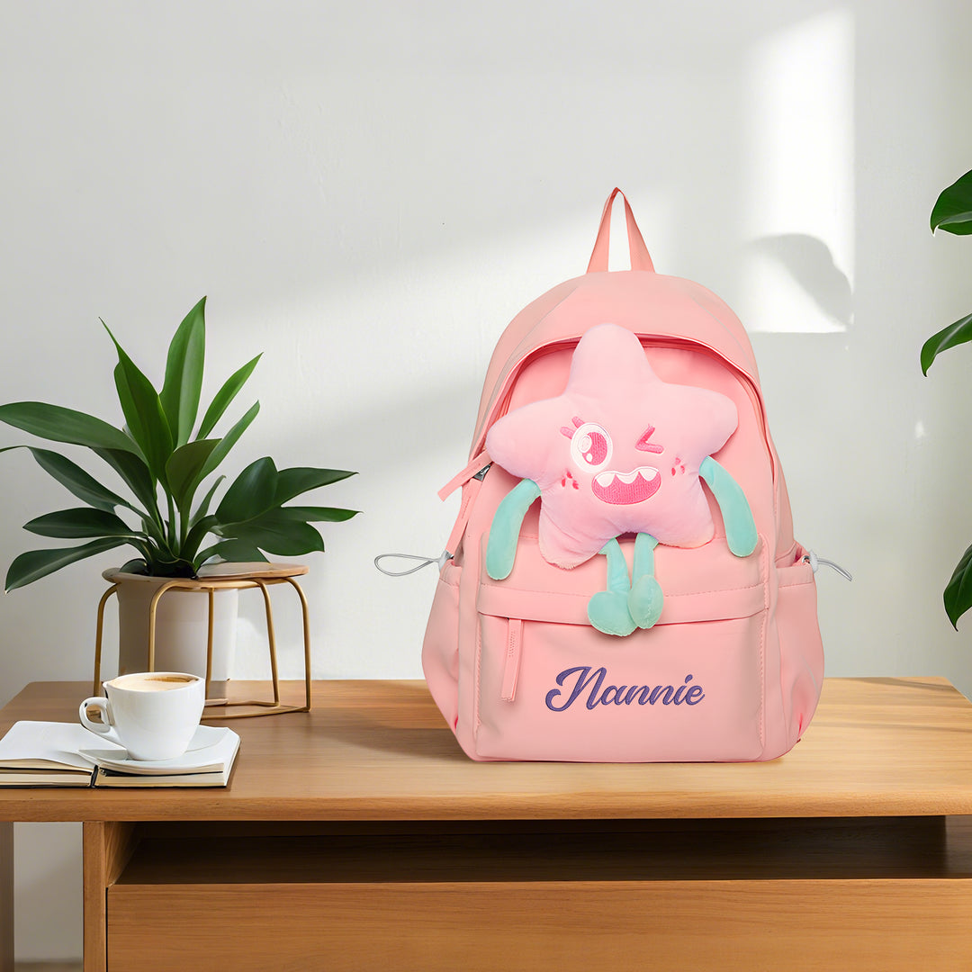 Sac à dos Enfant avec étoile Peluche, Personnalisable avec 1 Prénom et Choix de Couleur du Nom