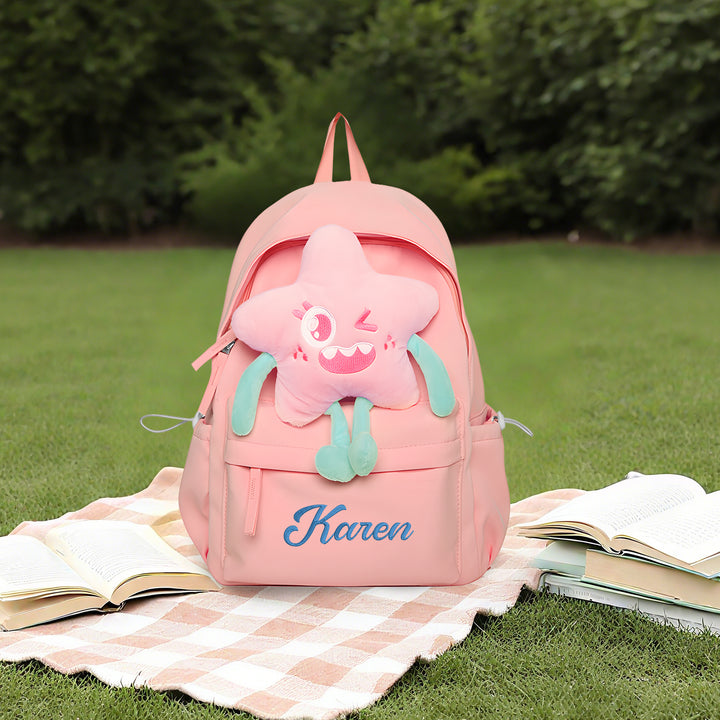 Sac à dos Enfant avec étoile Peluche, Personnalisable avec 1 Prénom et Choix de Couleur du Nom