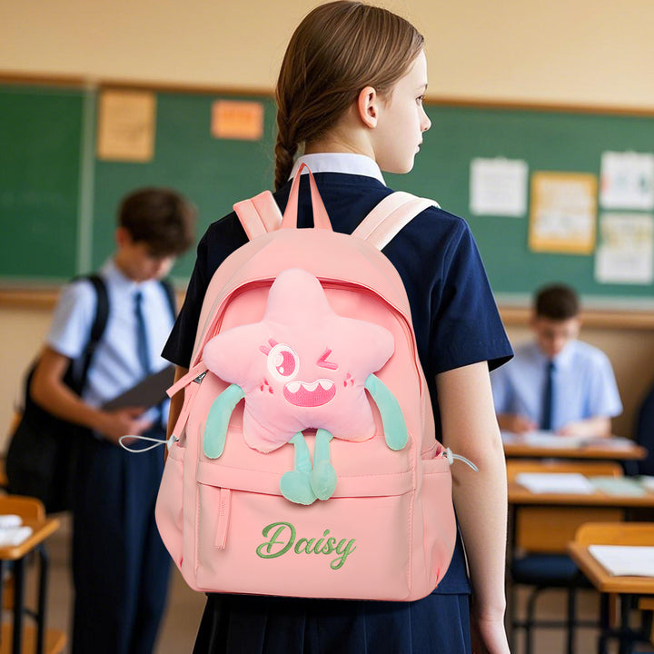 Sac à dos Enfant avec étoile Peluche, Personnalisable avec 1 Prénom et Choix de Couleur du Nom