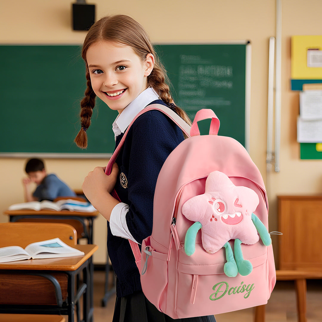 Sac à dos Enfant avec étoile Peluche, Personnalisable avec 1 Prénom et Choix de Couleur du Nom