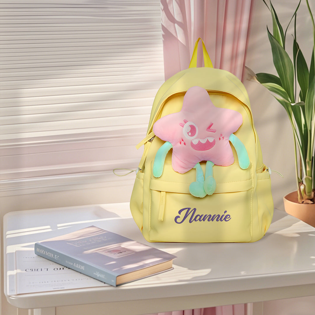 Sac à dos Enfant avec étoile Peluche, Personnalisable avec 1 Prénom et Choix de Couleur du Nom