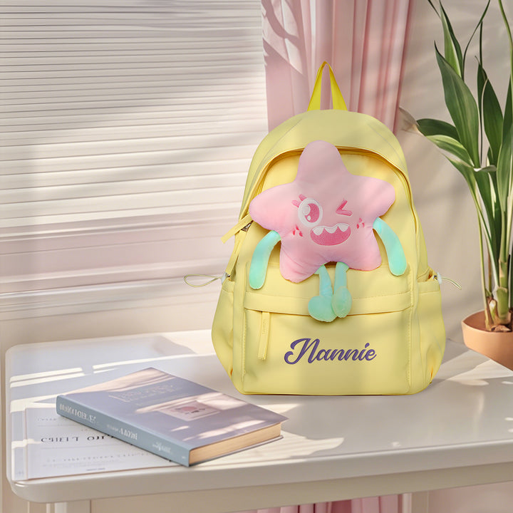Sac à dos Enfant avec étoile Peluche, Personnalisable avec 1 Prénom et Choix de Couleur du Nom