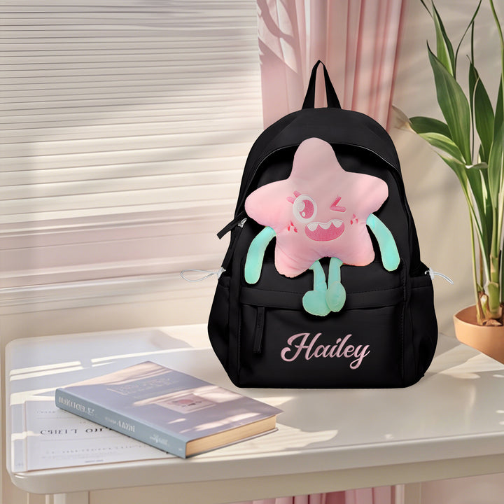 Sac à dos Enfant avec étoile Peluche, Personnalisable avec 1 Prénom et Choix de Couleur du Nom